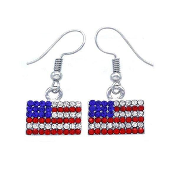Rhinestone American Flag Earrings - Picture 1 of 1